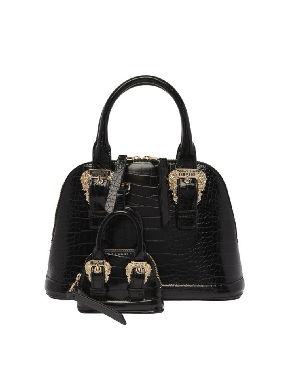 NWT Versace Jeans Collection Black Croc-Embossed Satchel. With accessory